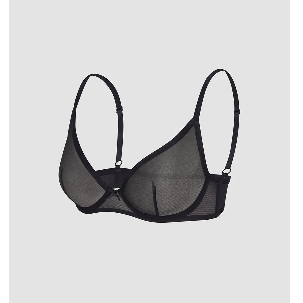 NWT Savage Fenty Adam Selman 38C Neon Nights Unlined Demi Bra Black Caviar